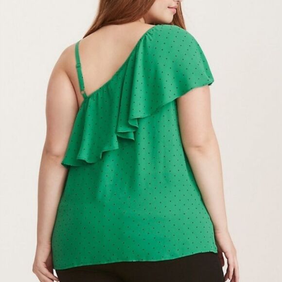 Torrid Polka Dot Georgette One Shoulder Top Size 1 - Picture 2 of 10